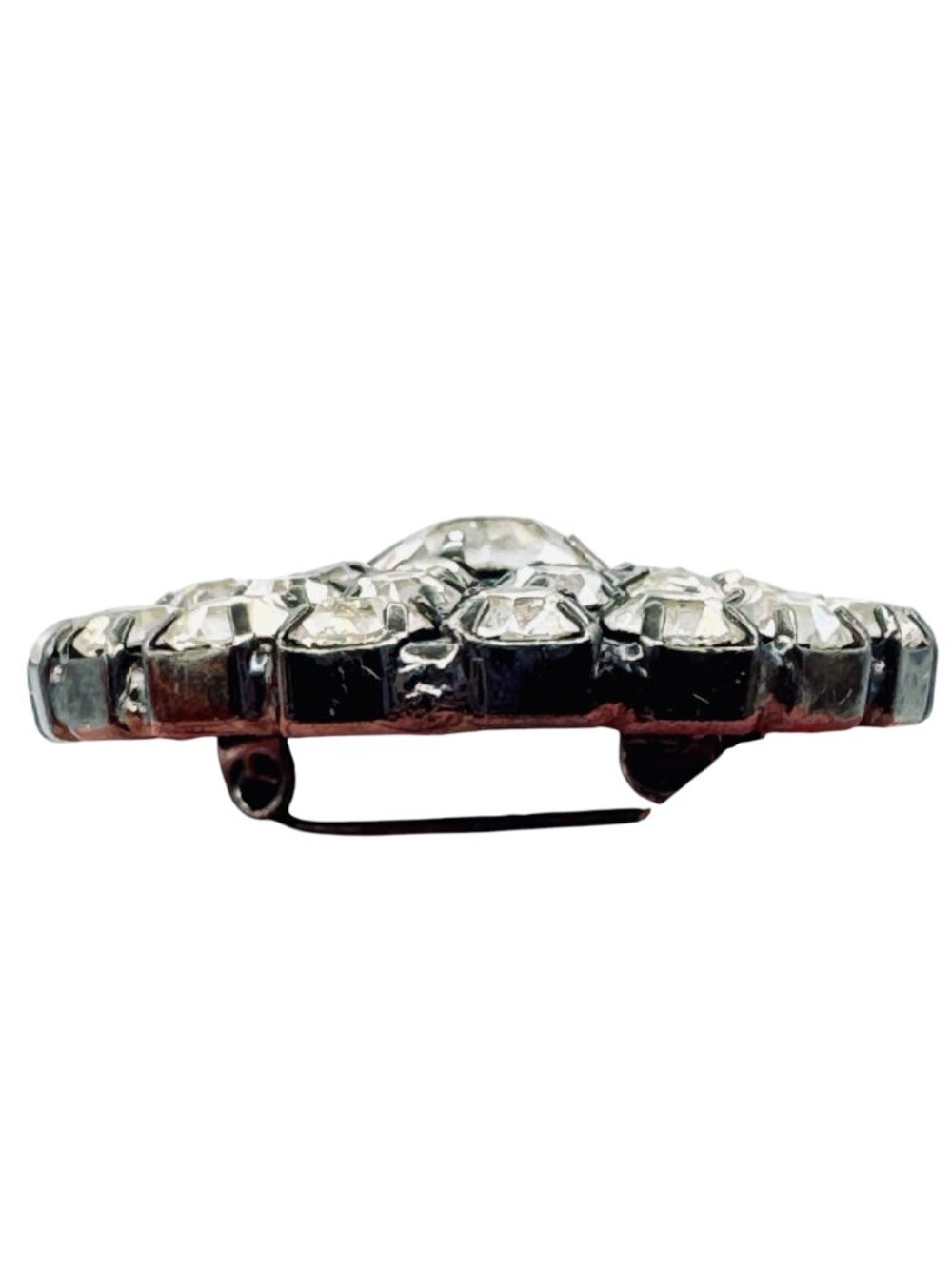 Vintage Rhinestone Brooch Japanned 1940s Dome Cluster Clear Prong Set Retro Glam - Picture 5 of 7